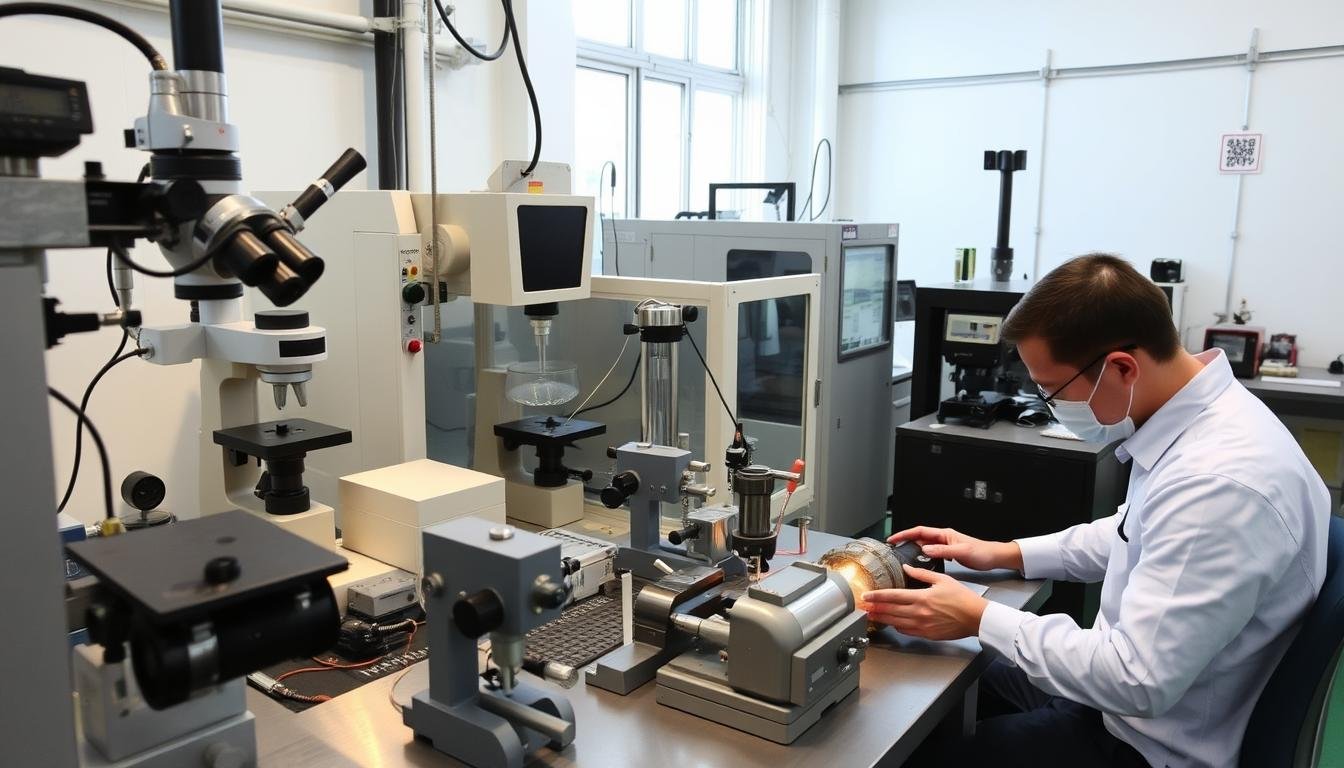 Quality control laboratory at MAIKONG showing material testing and inspection equipment