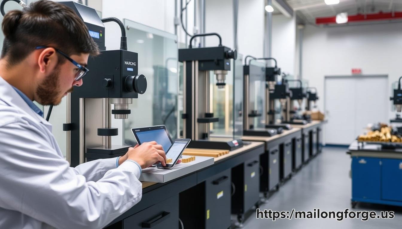 Quality control laboratory at MAIKONG testing brass extrusion samples Quality control laboratory at MAIKONG testing brass extrusion samples