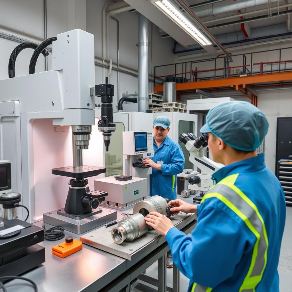 Quality inspection of aluminum forged parts at MAIKONG's quality control laboratory