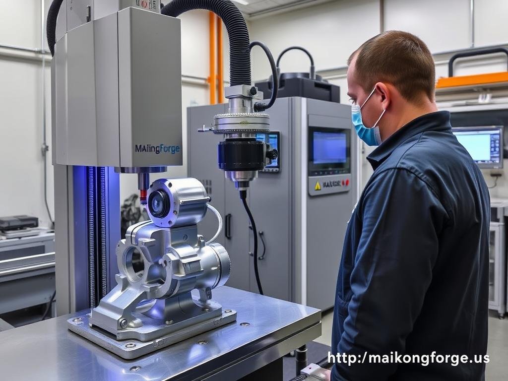 Quality inspection of aluminum forged parts using advanced measurement equipment with https://maikongforge.us watermark