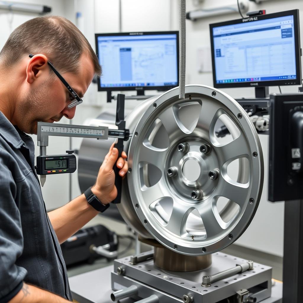 Quality inspection of finished machined forged aluminum center wheel Quality inspection of finished machined forged aluminum center wheel