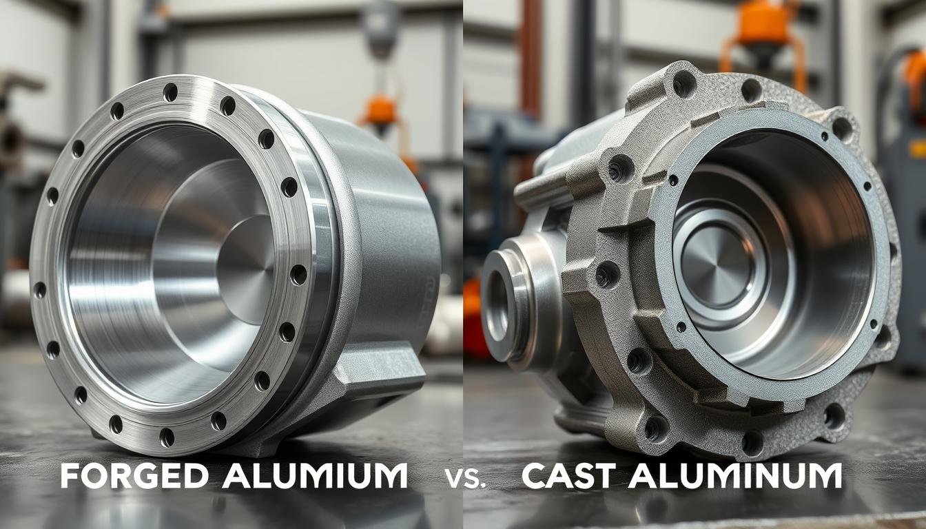 Side-by-side comparison of forged and cast aluminum components