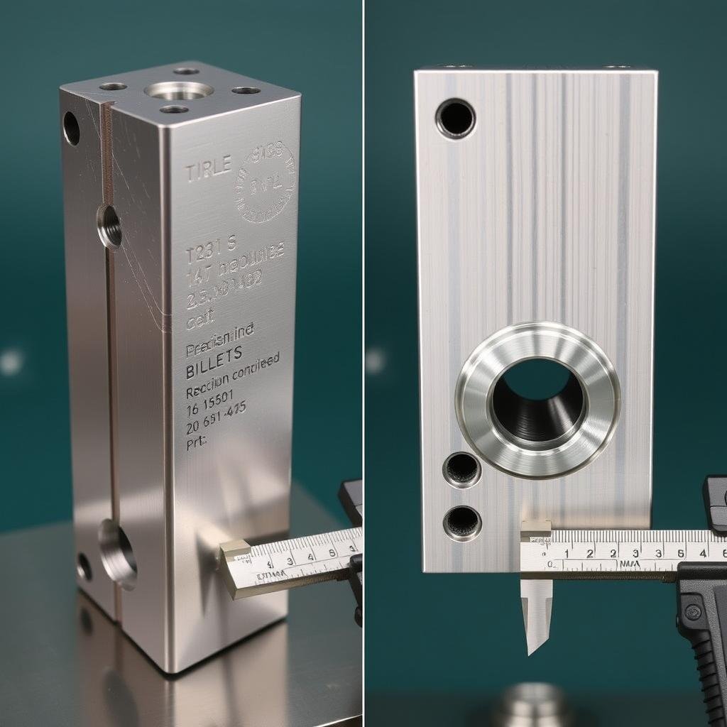 Solid metal billet before and after CNC machining process