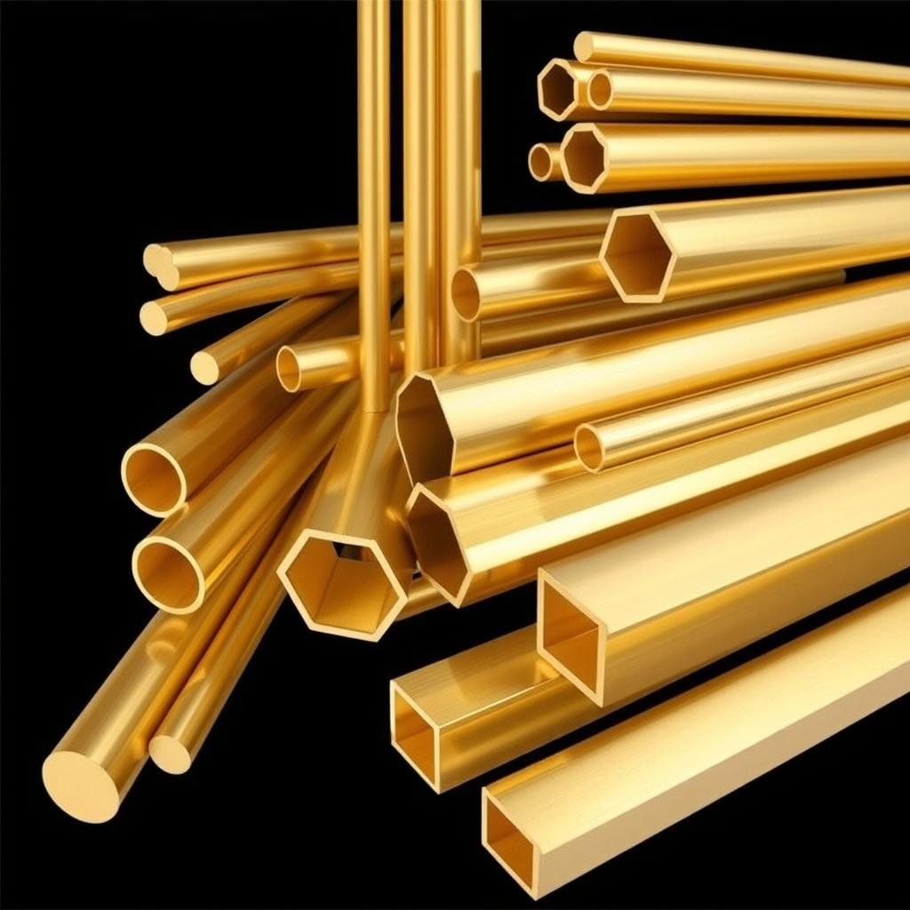 Standard brass extrusion profiles including rods, tubes, and bars