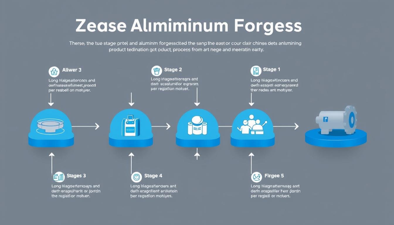 Step-by-step aluminum forging process flowchart showing each stage from material selection to finishing