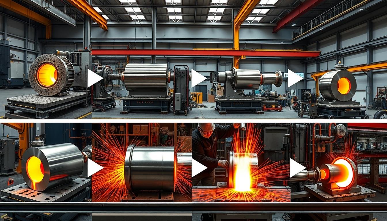 Step-by-step aluminum forging process in a modern facility