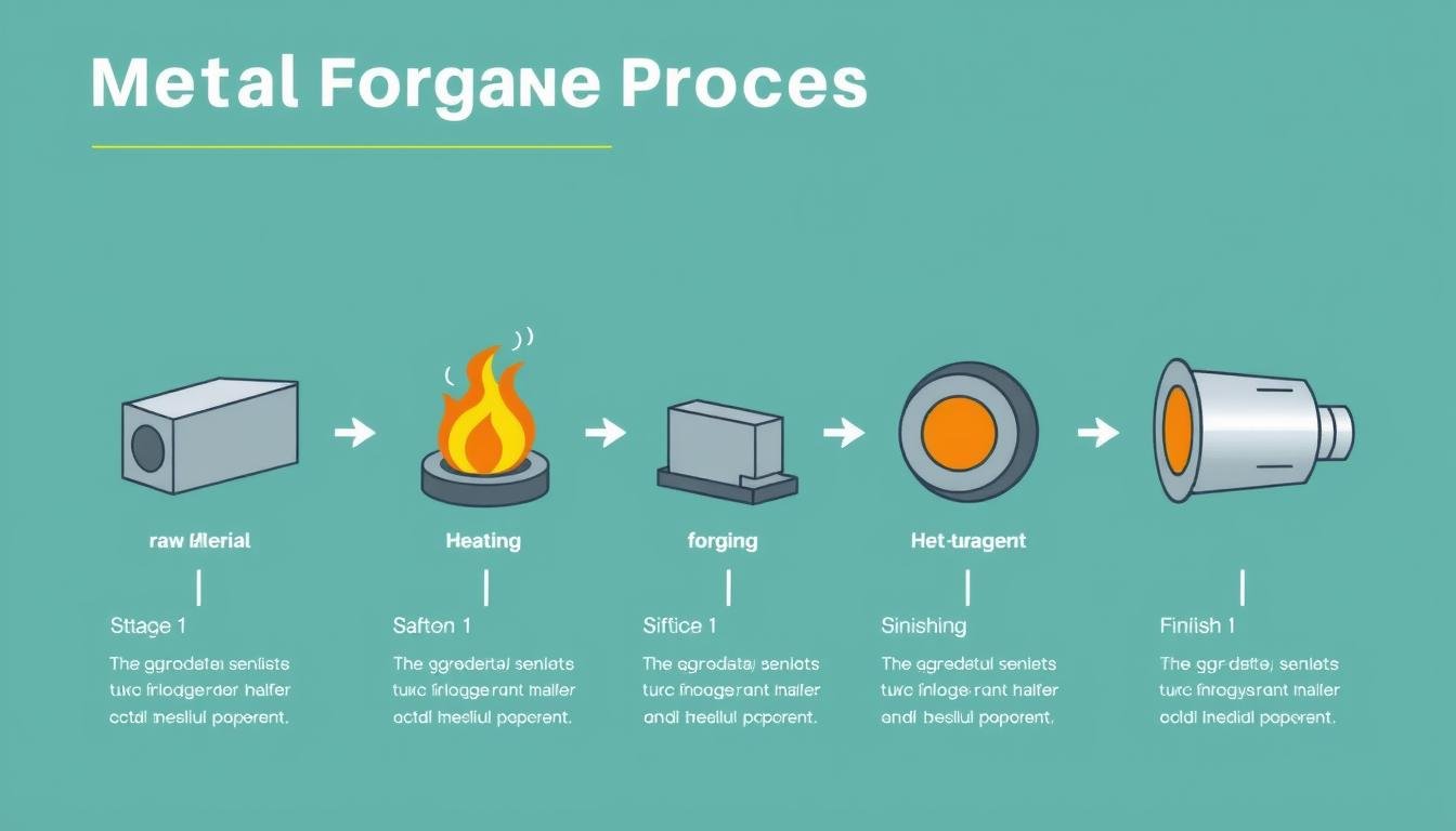 Step-by-step forging process showing the transformation from raw material to finished component
