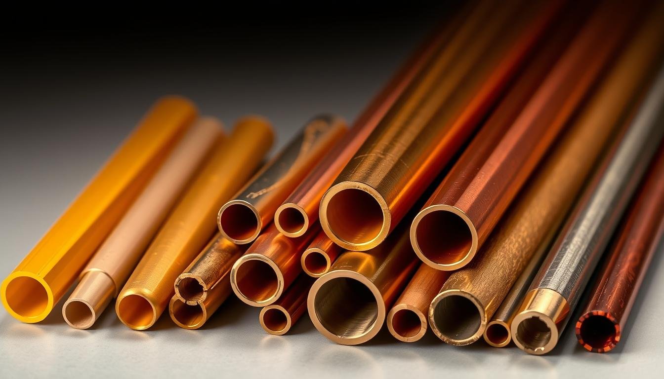 Various brass alloy extrusions showing different colors and finishes