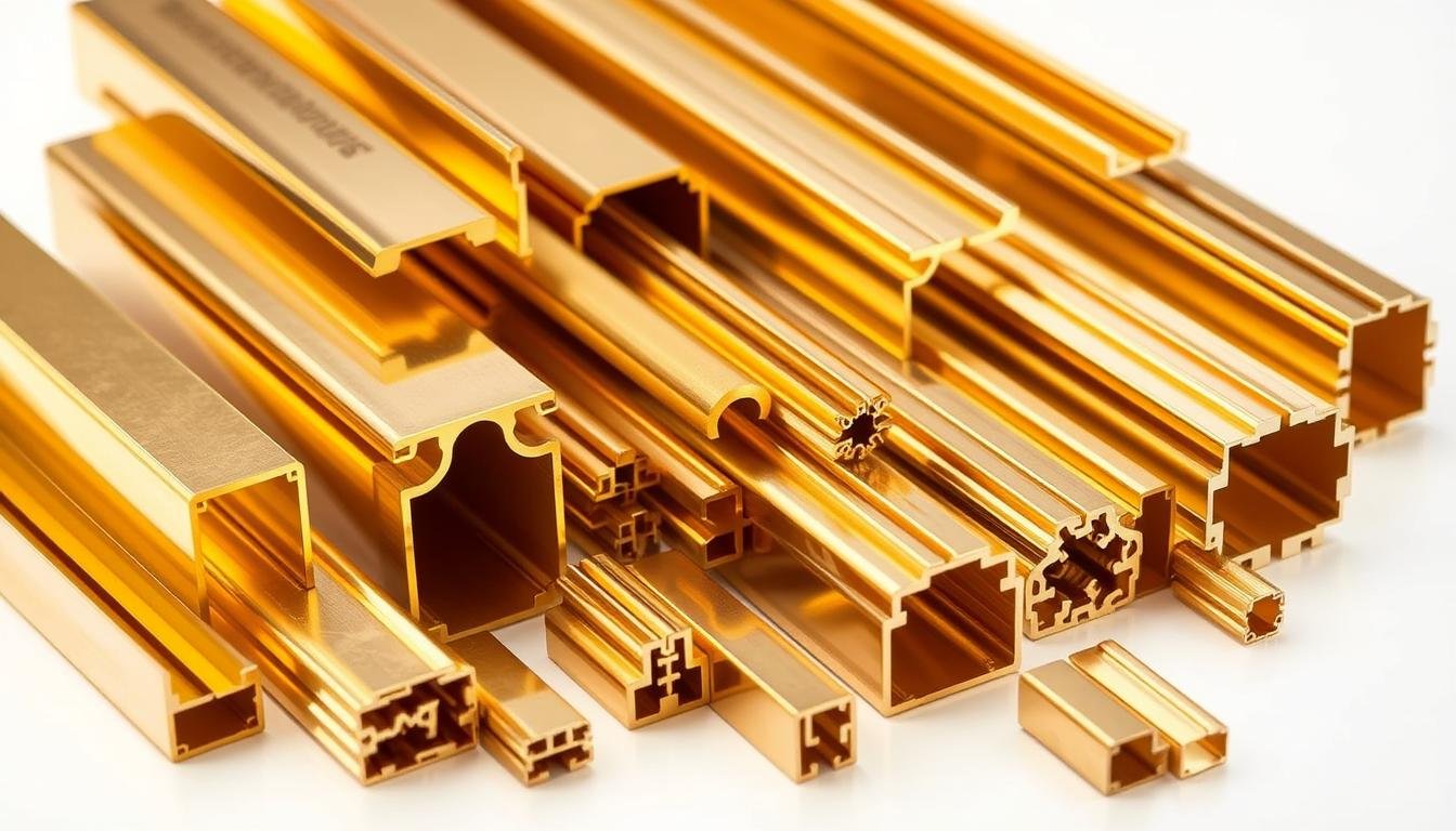Various complex brass extrusion profiles showcasing the versatility of the process