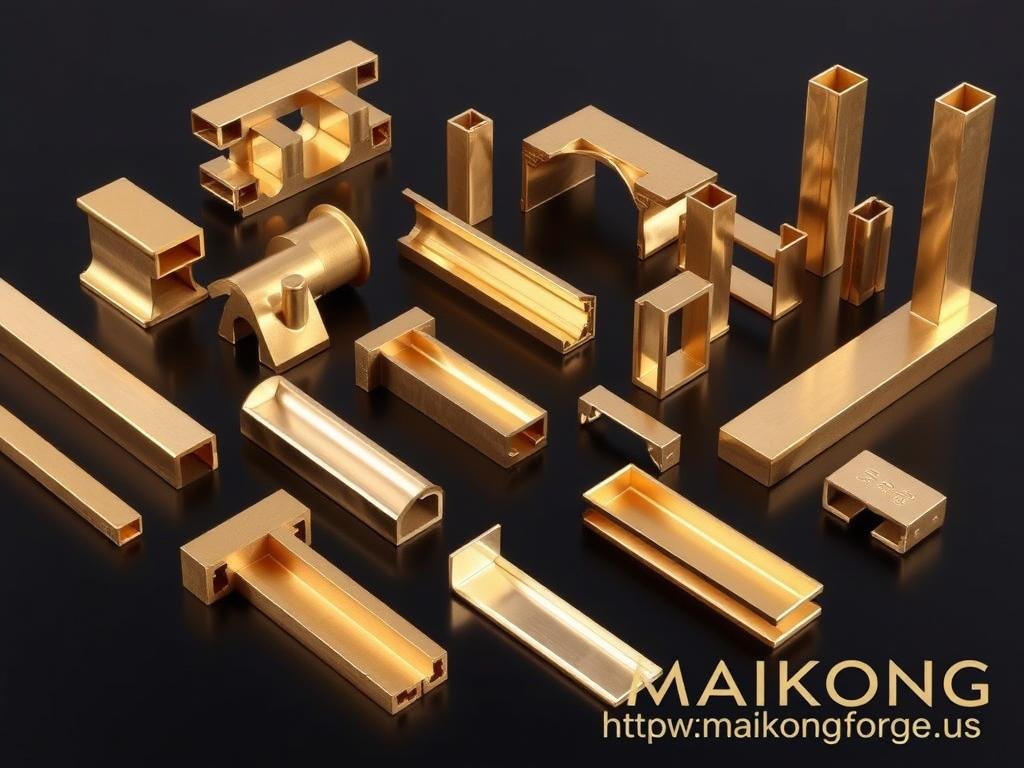 Various custom brass extrusion profiles manufactured by MAIKONG