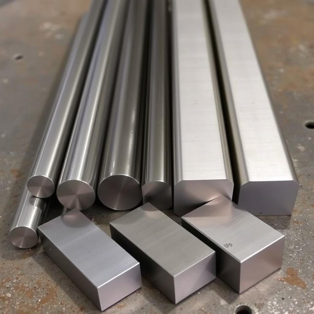 Various metal billets before machining process