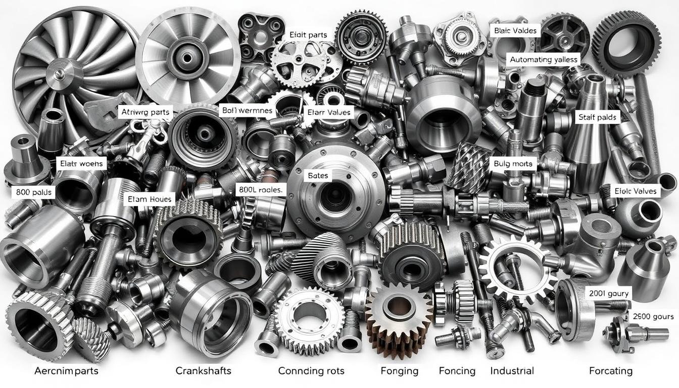 Various precision-forged components used across different industries