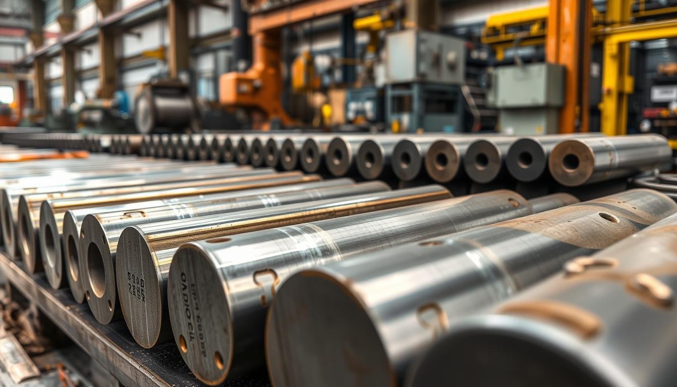 Various steel alloy billets prepared for the forging process