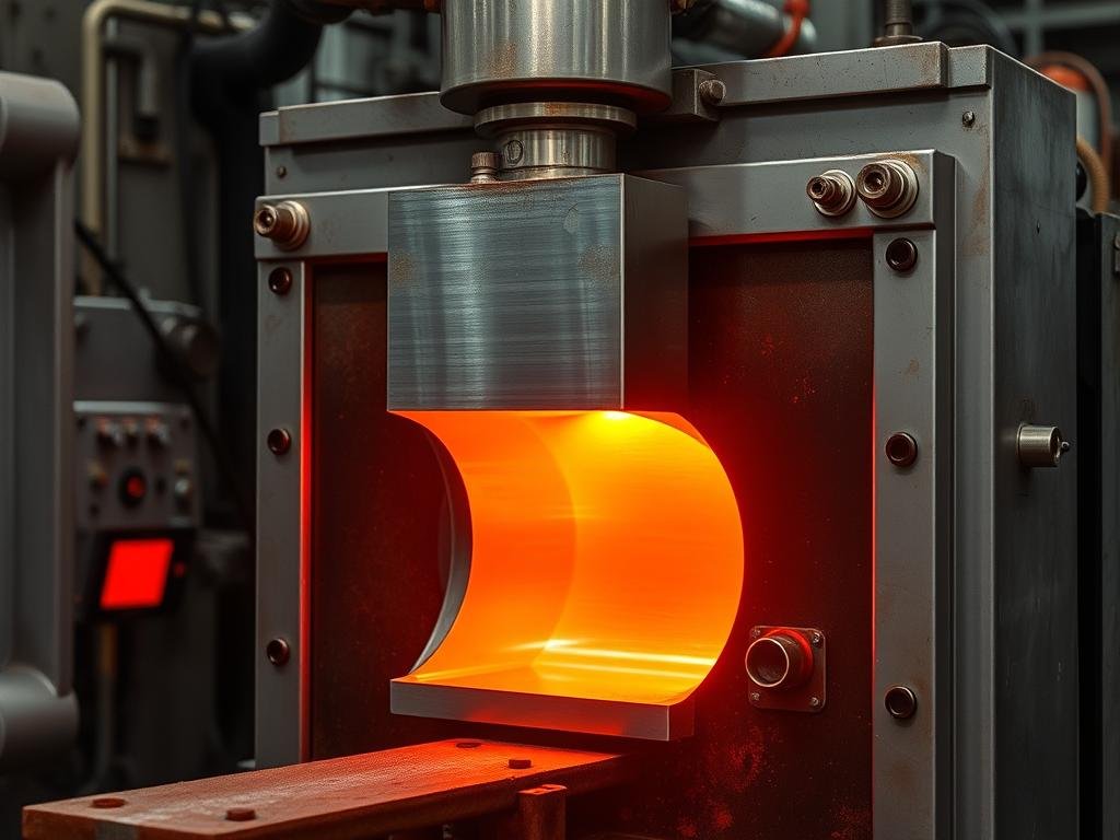 7075-T6 aluminum forging being heat treated in industrial furnace