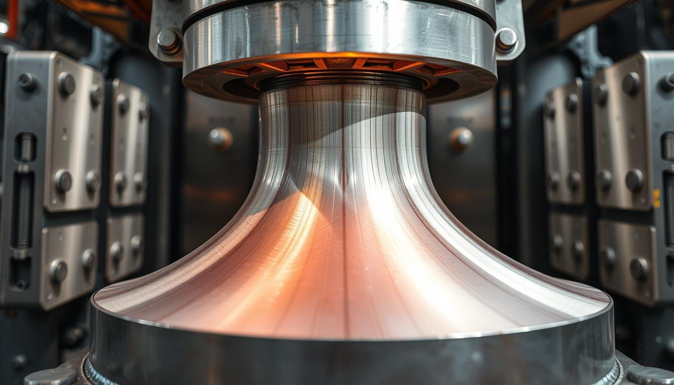 Aluminum alloy forgings process showing grain structure alignment