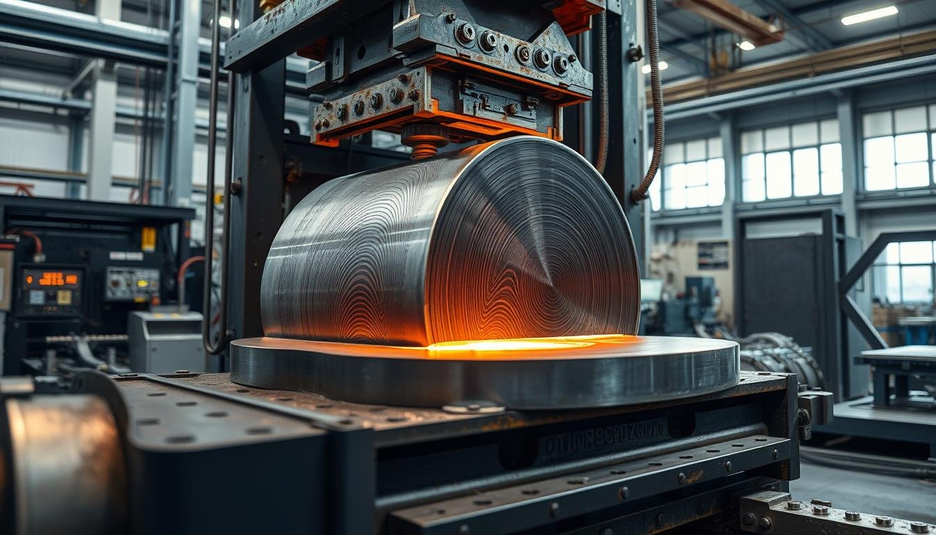 Aluminum forging process at MAIKONG's USA facility showing grain flow alignment