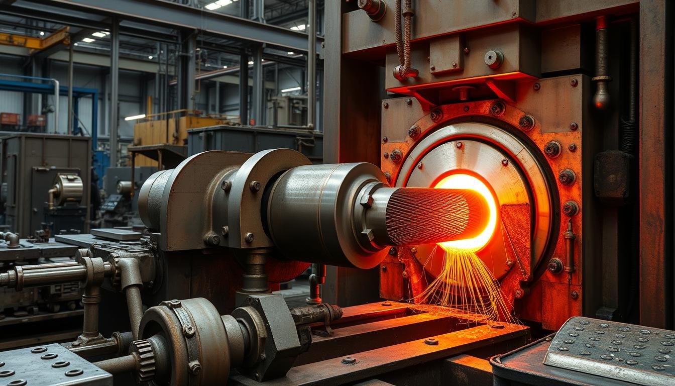 Aluminum forging process at MAIKONG's manufacturing facility Aluminum forging process at MAIKONG's manufacturing facility