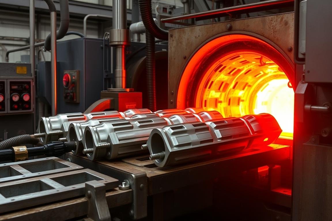 Aluminum forgings undergoing heat treatment at MAIKONG facility Aluminum forgings undergoing heat treatment at MAIKONG facility