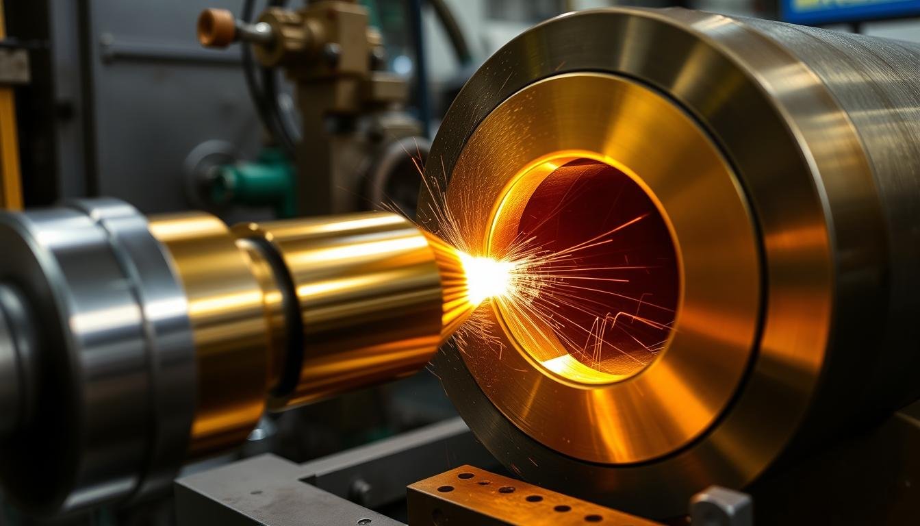 Brass extrusion process at MAIKONG's manufacturing facility Brass extrusion process at MAIKONG's manufacturing facility