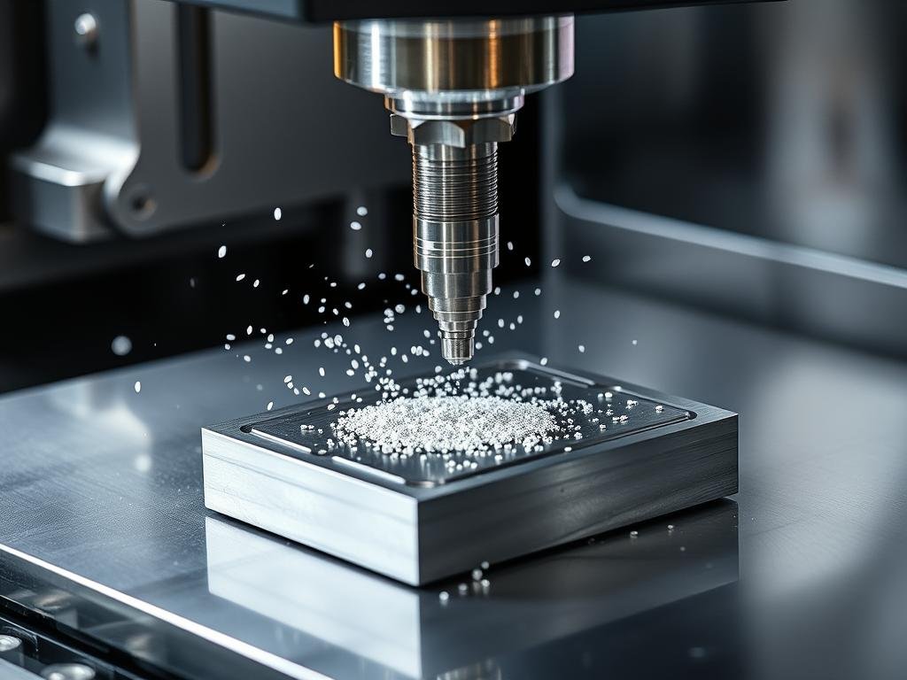 CNC machine cutting a billet aluminum block to create a precision part