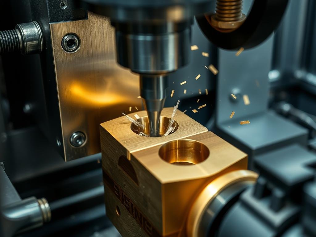 CNC machining process of a brass billet material at MAIKONG facility