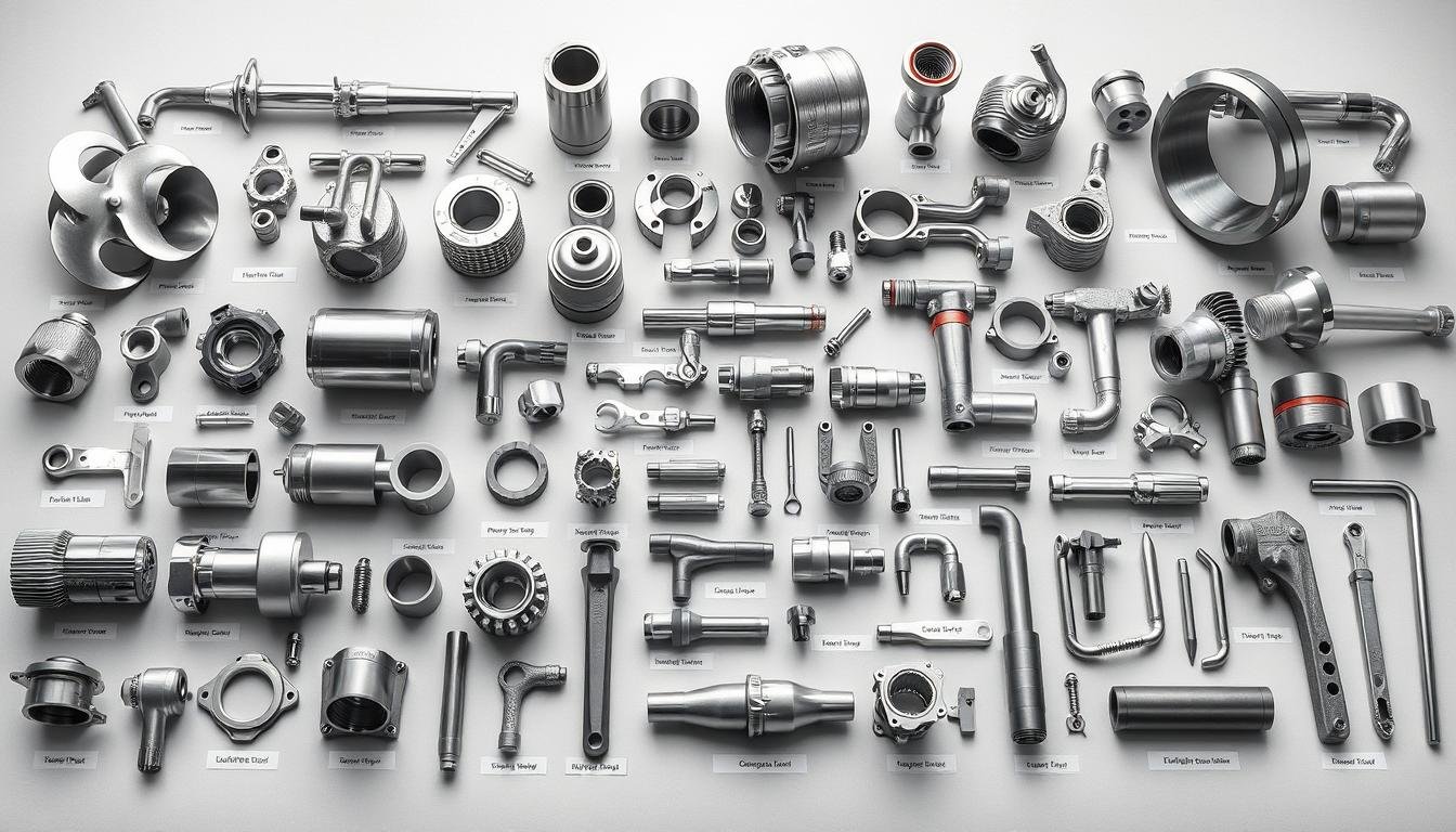 Collection of forged aluminium components from various industries showing versatility of applications Collection of forged aluminium components from various industries showing versatility of applications