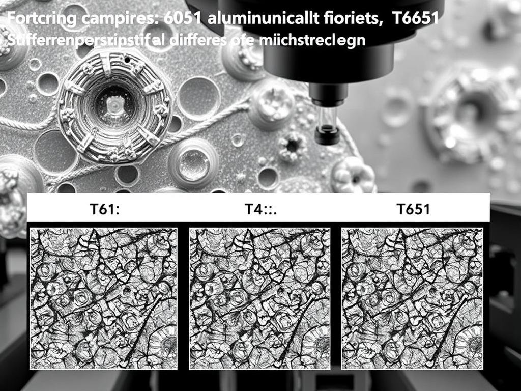 Comparison of 6061 aluminum alloy forgings in different tempers showing microstructure differences