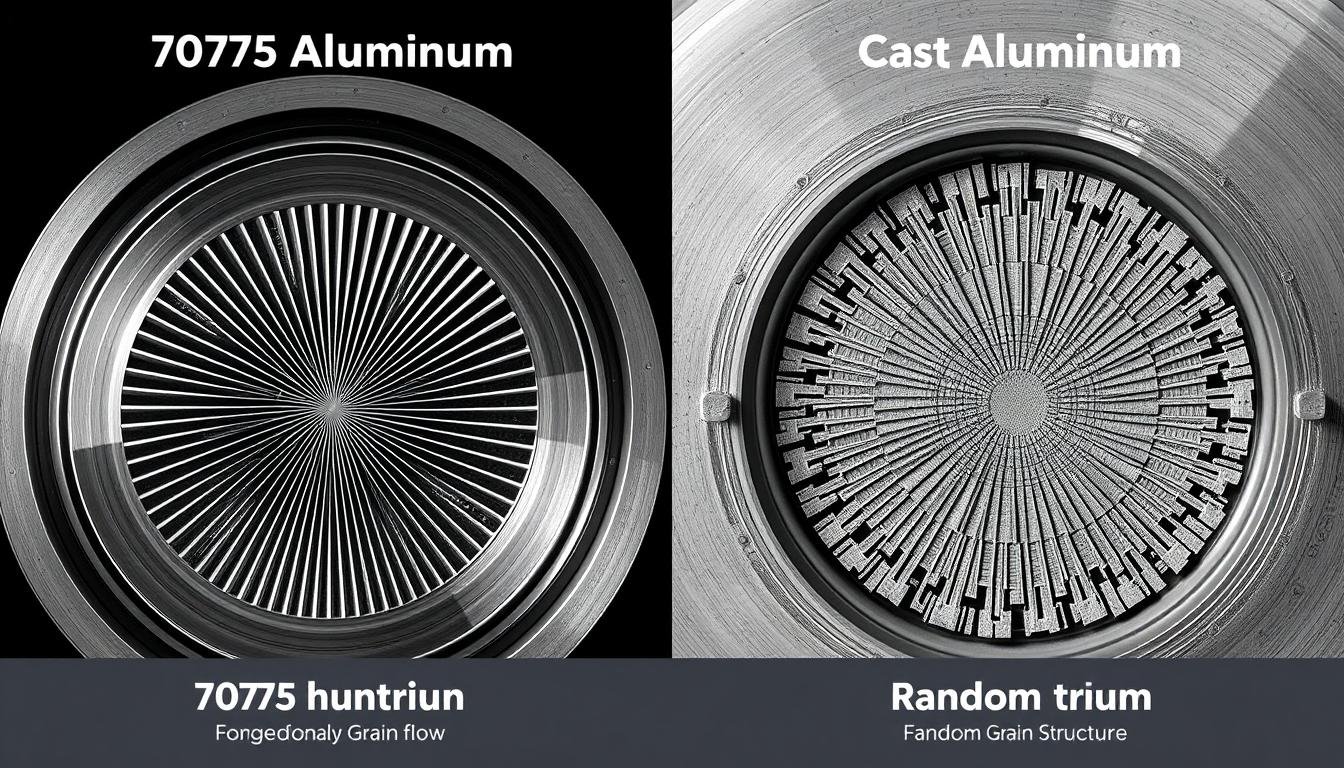 Comparison of 7075 aluminum forging vs cast aluminum showing grain structure differences Comparison of 7075 aluminum forging vs cast aluminum showing grain structure differences