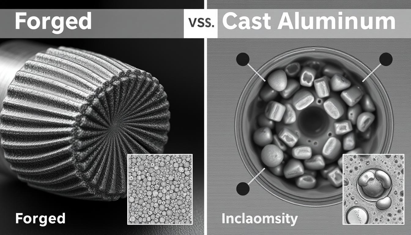 Comparison of aluminum alloy forging and casting showing microstructure differences