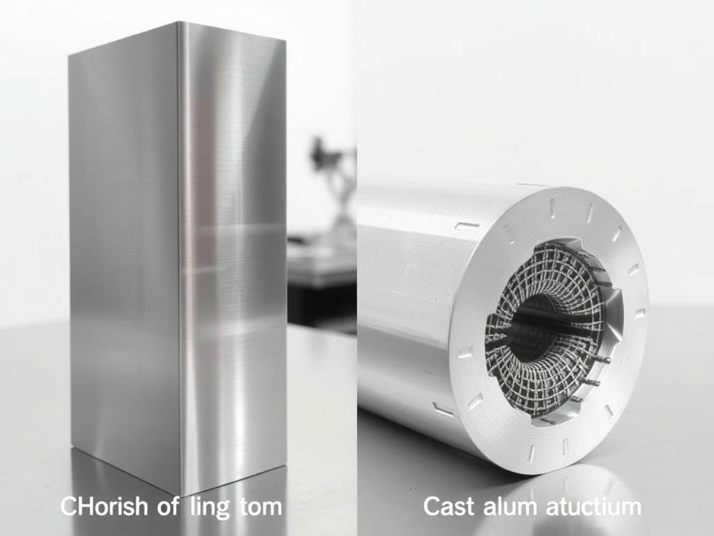 Comparison of aluminum billet and cast aluminum showing structural differences