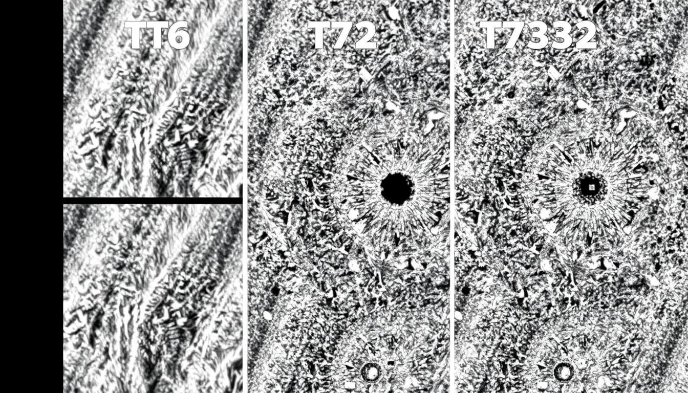 Comparison of different 7075 aluminum forging tempers showing microstructure differences