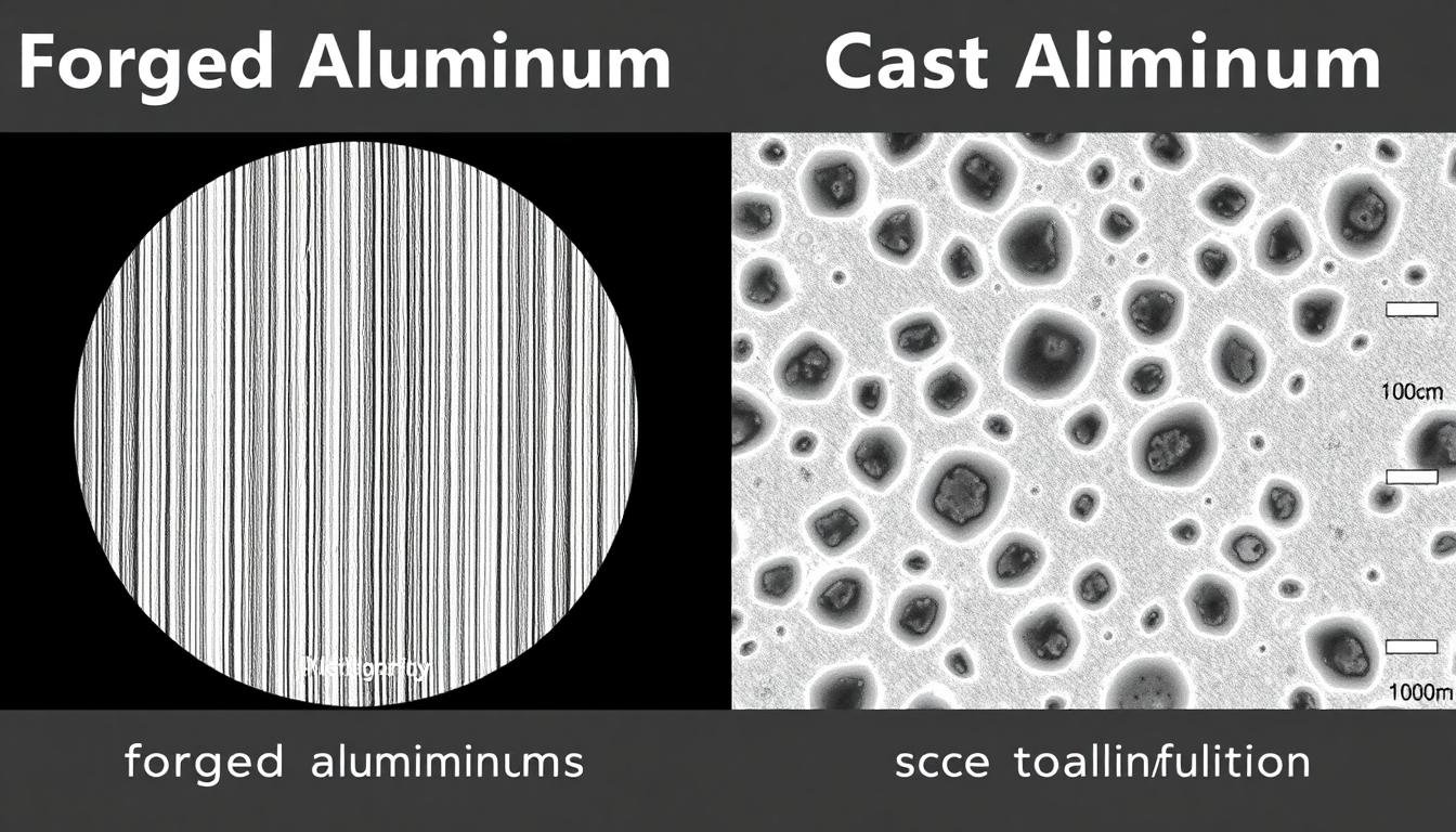 Comparison of forged aluminium and cast aluminum microstructures showing the difference in grain structure Comparison of forged aluminium and cast aluminum microstructures showing the difference in grain structure