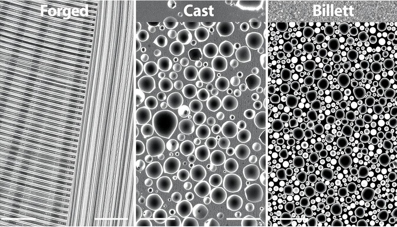 Comparison of grain structure between forged, cast, and billet 7075 aluminum