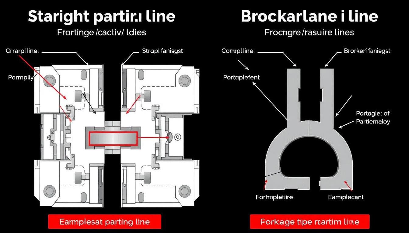 Comparison of straight vs broken parting lines in aluminum forging