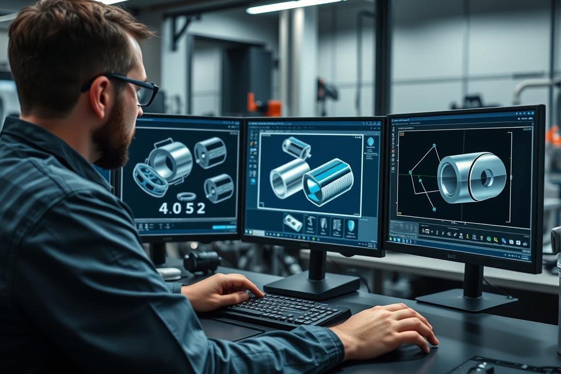 Engineer designing custom 4032 forged aluminum pistons using CAD software