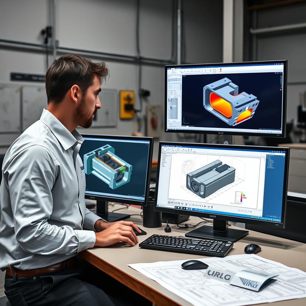 Engineers working on CAD design for forged aluminum components