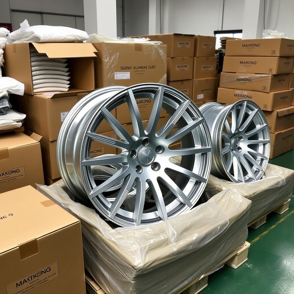 Final packaging of forged aluminum 6061 wheels ready for shipping