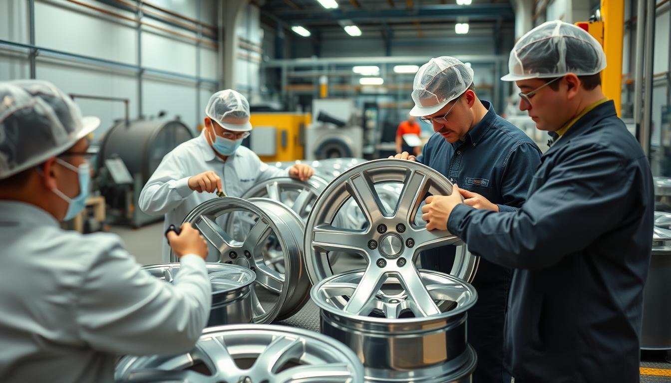 MAIKONG quality control team inspecting forged aluminum wheels
