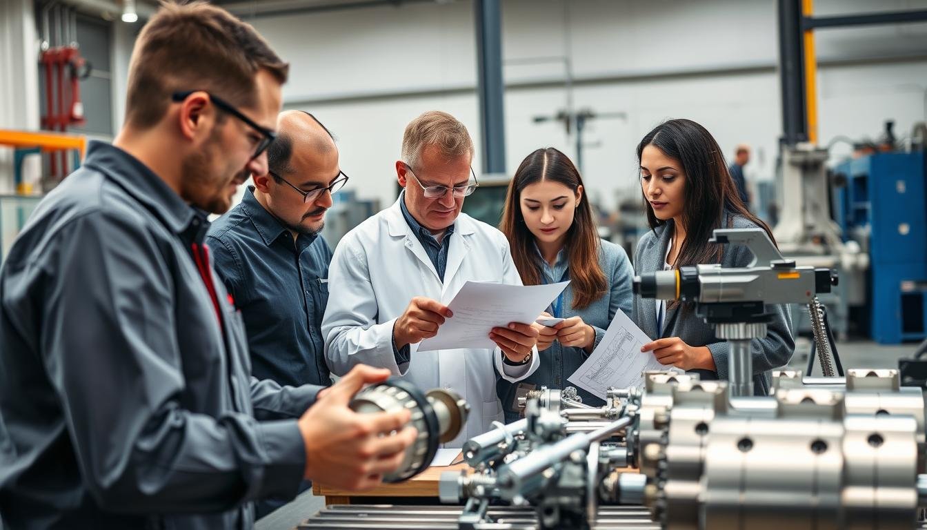 MAIKONG team of engineers and quality specialists inspecting aluminum alloy forgings