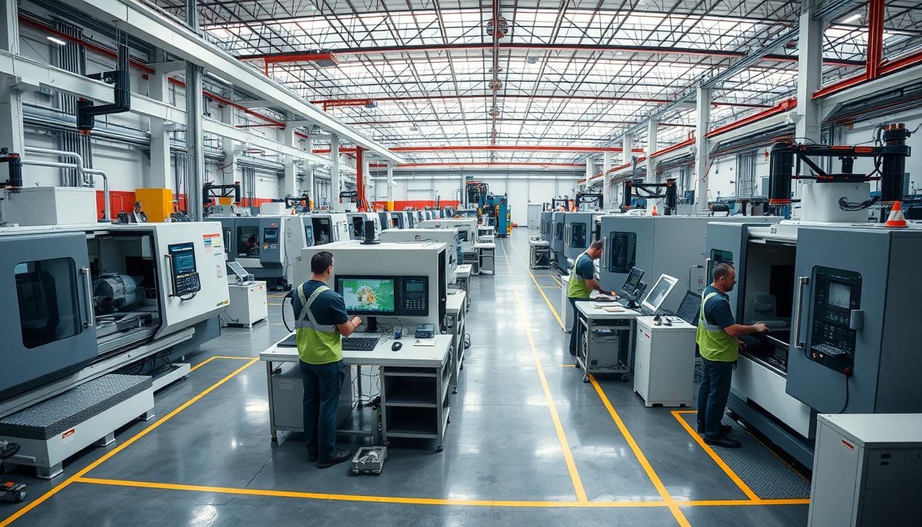 MAIKONG's manufacturing facility showing CNC machines and forging equipment