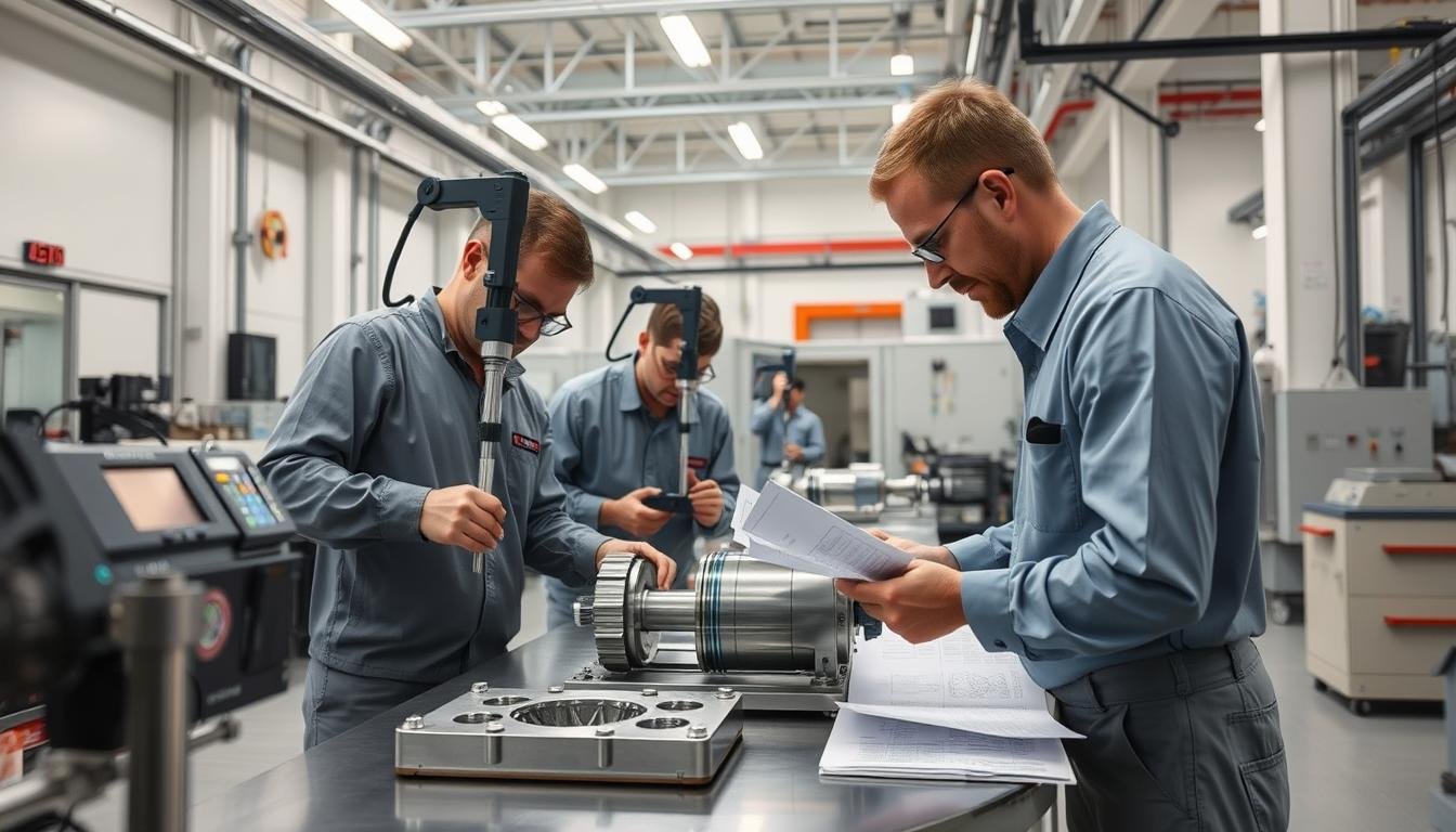 MAIKONG's quality control team inspecting forged 7075 T6 aluminum components