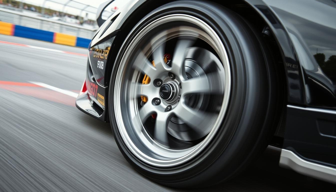 Racing vehicle showcasing MAIKONG forged aluminum 6061 wheels in competition environment