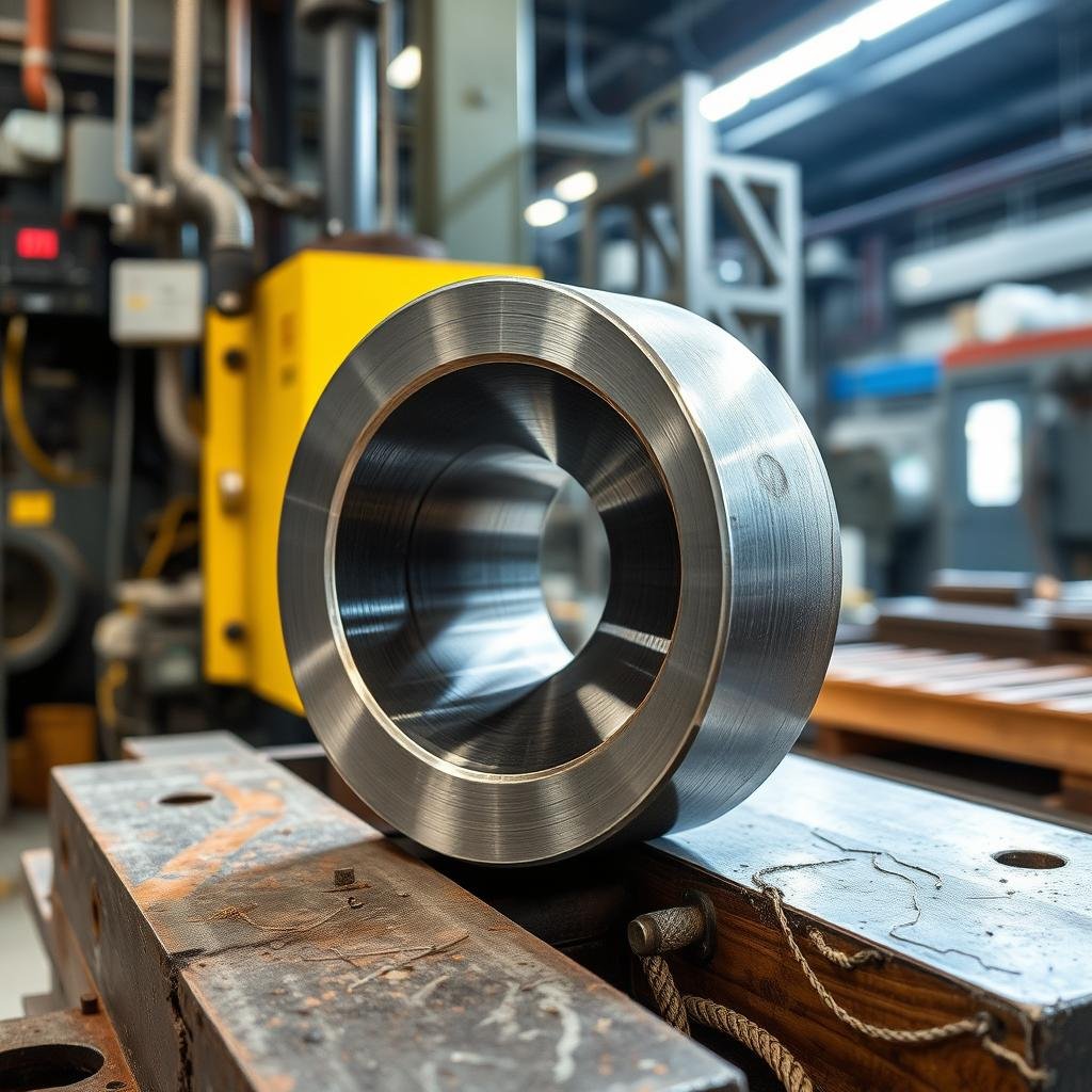 Raw 6061 aluminum billet being prepared for forging process