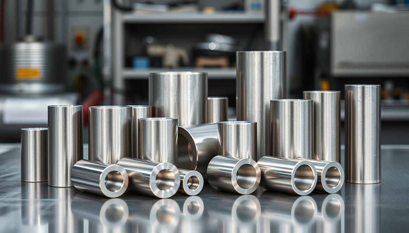 Various aluminum billets of different sizes and alloys ready for processing